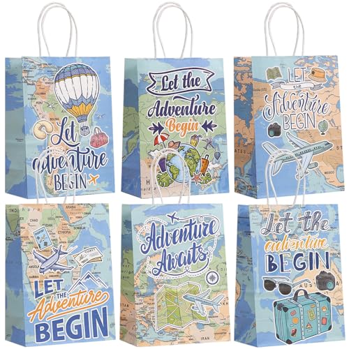 YGCHEN Geschenktüten Reise Papiertüten Abschlussfeier Süßigkeiten Tüte Weltreisen Partytüten Abenteuer Reisen Goodie Tüte Flugzeug Candy Tüten Geburtstage Party Mitgebsel 12 Stück