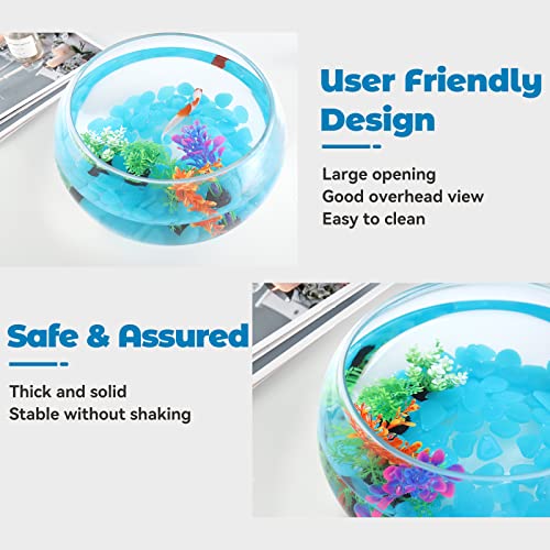 Image of 1 Gallon Glass Fish Bowl with Decor, Include Fluorescent Rocks & Colorful Plastic Trees, High White Glass for Clear View, Small Fish Bowl /Aquarium for Betta /Goldfish, Nice Home Decor