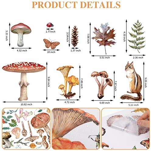 200 Pieces Watercolor Mushroom Wall Decals Woodland Mushroom Decals For Walls Aesthetic Mushroom Stickers Colorful Mushroom Kitchen Decor Fall Leaf Wall Stickers For Baby Kids Girls Bedroom Nursery #TOP1