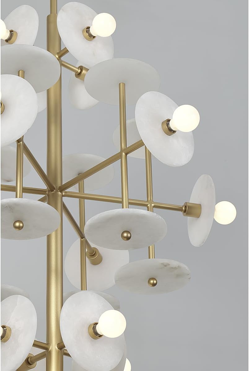 Savoy House 1-1592-15-38 Amani Vintage Mid-Century Modern White Alabaster Large Statement Chandelier, 15-Light 900 Total Watts, 40" H x 30" W, Royal Gold