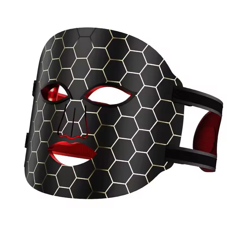 LED Light Beauty Mask, Professional Facial Treatment Device, Black 7 Color Light Therapy for Skin Rejuvenation Anti-Aging & Acne