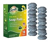 18 Pack Steel Wool Soap Pads by SCRUBIT - Metal Scouring Cooktop Cleaning Pads Used for Dishes, Pots