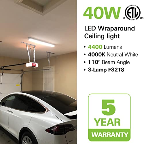 4Ft Led Wraparound, 40W [2-Lamp 32W Fluorescent Equiv.], Led Shop Lights For Garage, 4400Lm, 4000K, Integrated Led Wrap Light Flush Mount Office Workshop Ceiling Lighting Fixture Etl Listed, 4 Pack #TOP2