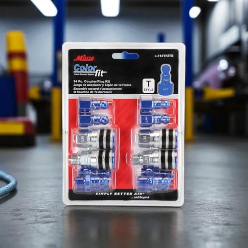 Image of Colorfit by Milton Coupler & Plug Kit (T-Style) 1 /4 inch NPT Quick Connect Hose Fittings for Air Tools & Compressors (With Bumper, 14)