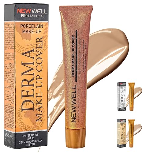NEW WELL Derma MakeUp Cover Wasserfeste Foundation - Perfekter Teint & hohe Deckkraft - Vegan & natürliche Inhaltsstoffe - Für alle Hauttypen (Bronze)