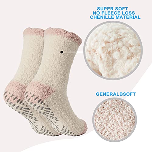 Image of Bulinlulu Fuzzy Socks With Grips for Women, 5 Pairs Non Slip Sleep Warm Fluffy Slipper Socks Gifts for Women