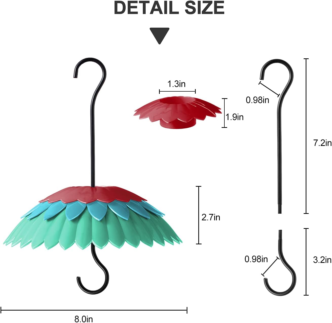 8" Nectar Defender for Hummingbird Feeder with Ant Guard, Skaithee Bird Feeder Baffle with Ant Moat & Rain Guard & Shepherd Hooks, Bright Colors Attract More Humming & Wild Birds (Green 8 inches) - Image 5
