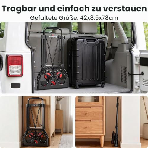 YEAUPE PRO Faltbare Treppensackkarre Höhenverstellbar 50 kg Schwarz