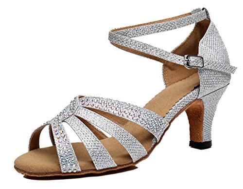 TDA Women's Fashion Mid Heel Crystals Glitter Synthetic Tango Ballroom Salsa Latin Dance wedding Shoes