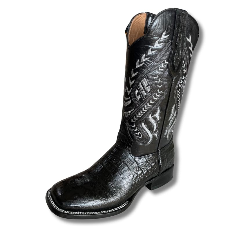Image of Men's Alex Exotic Caiman Python Western Cowboy Boots Square Toe Pull On Tall Shaft bota de vaquero para hombre