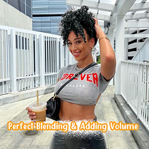 Modsight Afro Puff Drawstring Ponytail With Bangs, Black Kinky Curly Ponytail Bun With Bangs Updo Hairpieces, Short Afro Puffs With Bang For Black Women (Natural Black 1B) #TOP1