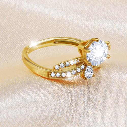 14K Yellow Gold Plated Bow Engagement Ring Promise Ring Wedding Ring Band for Women AAAAA+ Cubic Zirconia Bow Ring Eternity Bands Size 6-93
