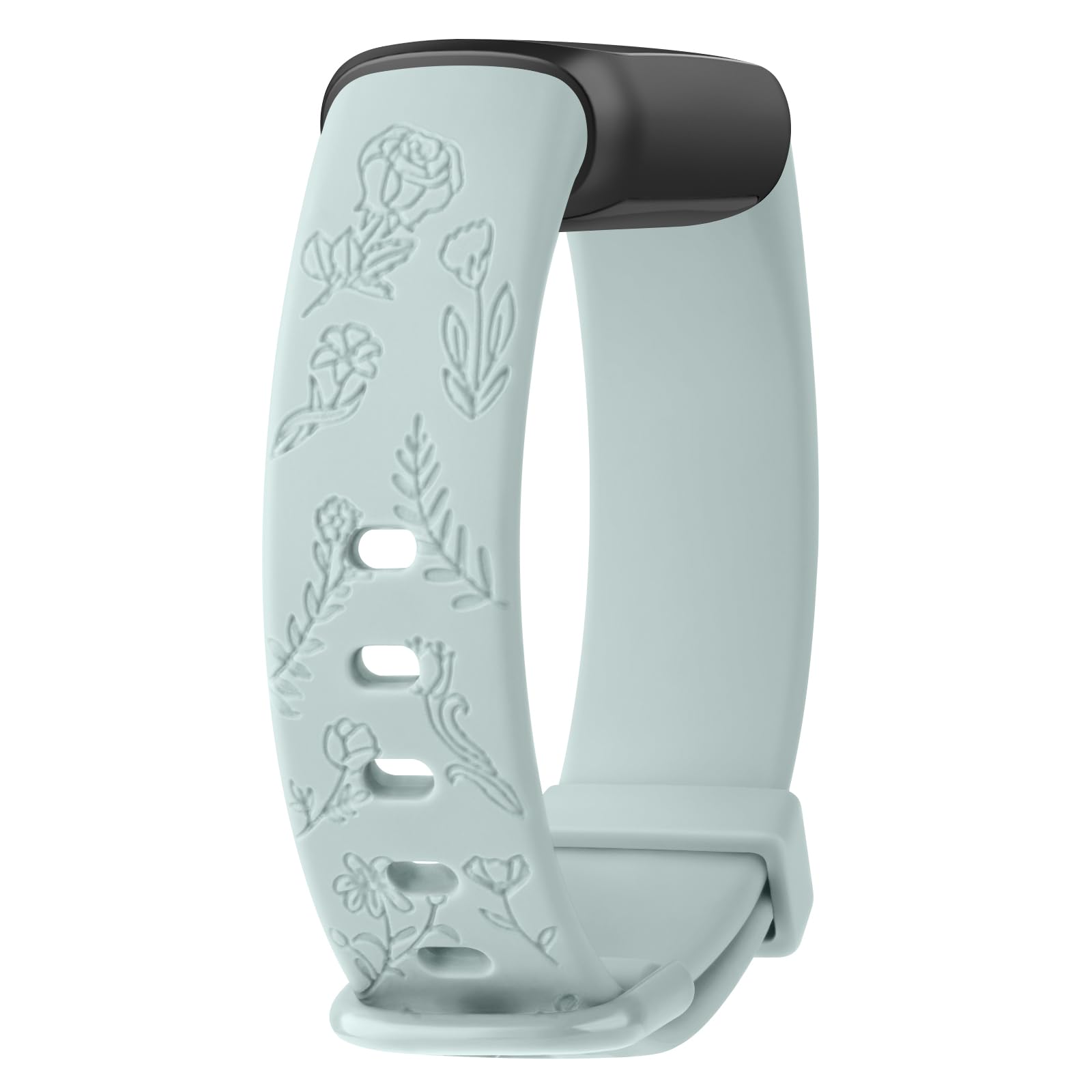 Tobfit Flower Pattern Strap compatible with Fitbit Luxe Straps for Women Men Fashionable Soft Silicone Engraved Replacement Watchband (Nude green,Small for 140mm