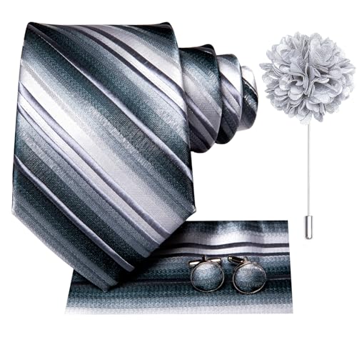 Image of Hi-Tie Men's Silk Ties Formal Woven Classic Necktie Pocket Square Cufflinks Lapel Pin Set Wedding Business