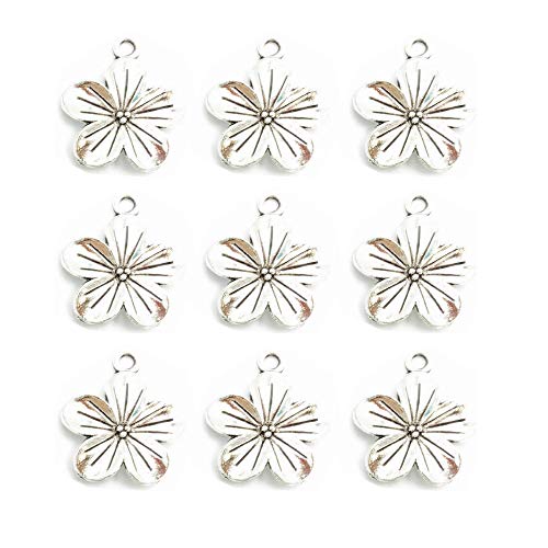 50pcs Antique Silver Plated Flower Charms Pendants for DIY Bracelets