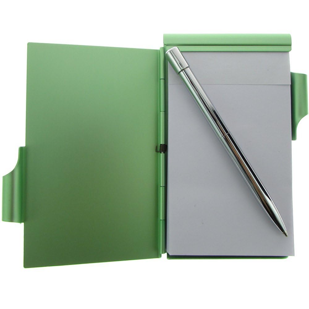 CMXSEVENDAY C68809 Pocket Size Aluminium Alloy Memo Pad Holder, with Ball Point Pen - Light Green