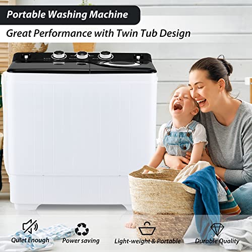 Homguava 26Lbs Capacity Portable Washing Machine Washer and Dryer Combo Twin Tub Laundry 2 In 1 Washer(18Lbs) & Spinner(8Lbs) Built-in Gravity Drain Pump,for Apartment,Dorms,RV Camping (black+white)