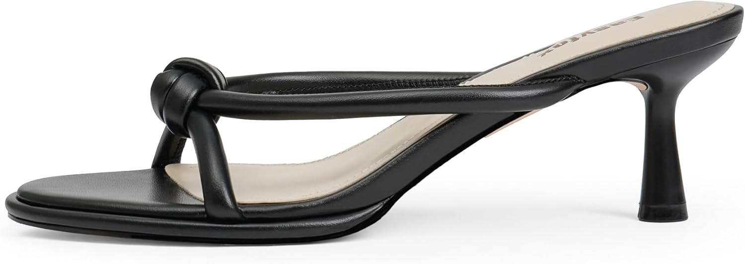 Womens Heeled Sandals Rounded Open Toe Mid Heels Slip on Bow Mules Sandals Comfort Dress Party Shoes - Image 4