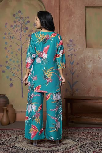 Image of DHRUVI TRENDZ Kurta Sets for Woman | Co ord Set for Women Stylish | Kurti Set for Woman | Short Kurti for Women | Kurtis | Ethnic Floral Straight Kurta Set's with Palazzo Pants
