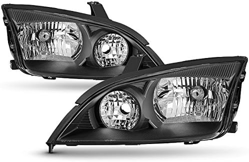 AKKON - For 2005-2007 Ford Focus Left Driver + Right Passenger Replacement Black Head Lights Assembly Set Pair