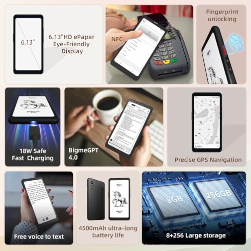 Image of Bigme HiBreak Pro 6.13 inch Epaper Cell Phone 8+256 GB Android 14 OS Smart Phone,5G Dual SIM, GPS, Black