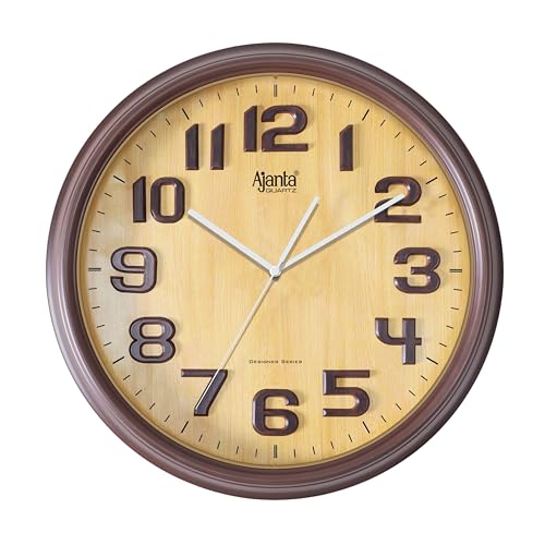 Image of Ajanta Luxury Oak Wood Wall Clock 1087-14.8 Inch - Elegant Silent Sweep Quiet Mechanism - Modern Farmhouse Wooden Decor
