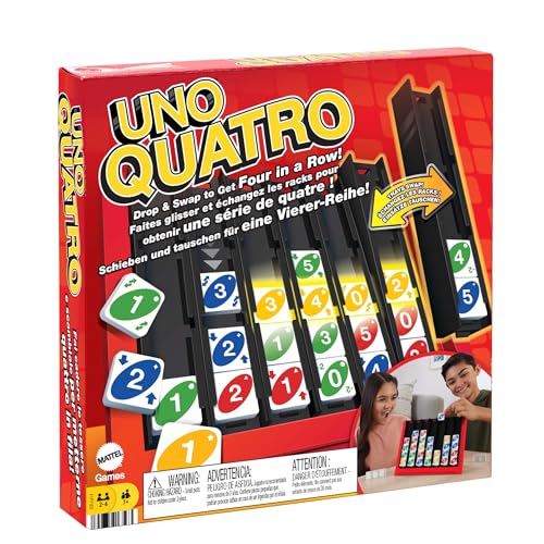Mattel Games UNO Quatro Juego de Mesa Cuatro en Raya con fichas, +7 años (Mattel HPF82)