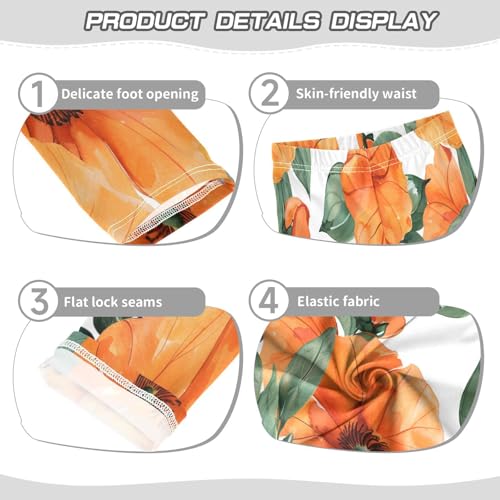 Toddler Girls Leggings Printed Yoga Pants Leggings Orange Flowers Drawn in Watercolor for Kids3