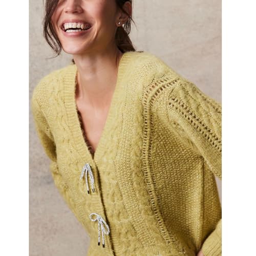 Image of Women Y2K Solid Color Knit Cardigan Long Sleeve V Neck Bow Button Open Front Sweater Top Vintage Going Out Knitwear