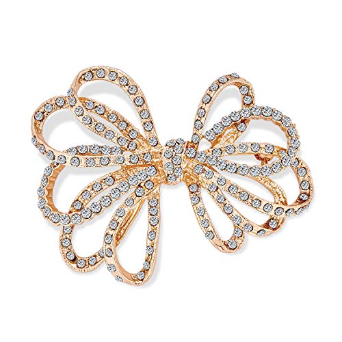 Image of Bling Jewelry Large Bridal Holiday Statement Christmas Pave Crystal Wedding Open Bow Ribbon Brooch Pin For Women Rose Gold Plated