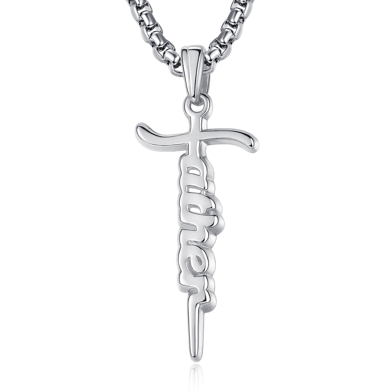 ADMETUS 925 Sterling Silver Father Cross Necklace, Birthday Thanksgiving Christmas Protection Jewelry Dad Gifts for Men Father Grandpa with 2.5mm 22"+