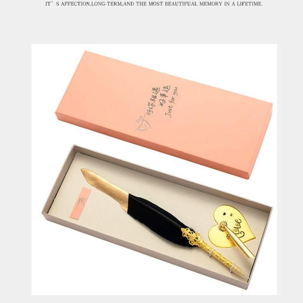 SIPLIV Feather Pen Rollerball Pen with Metal Heart-shape Base Holder Black Ink Ballpoint Quill Pen Add An Elegant Touch to Weddings - Image 4