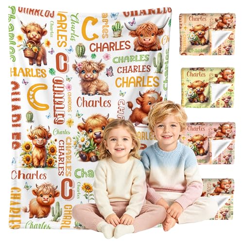 Image of Custom Highland Cow Blanket for Boys Girls,Ultra Soft Personalized Gifts Baby Blanket,Customized Throw for Toddlers Newborn Stroller Crib,40 inchx50 inch