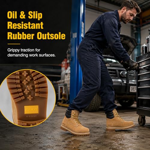 Image of Men's 6 inch Leather Steel Toe Work Boots, Slip & Oil Resistant