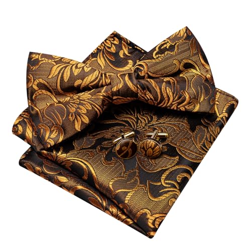 Image of YOHOWA Paisley Striped Men Bow Tie Pre-Tied Formal Adjustable Colorful Bowties Handkerchief Cufflinks Set Wedding Party