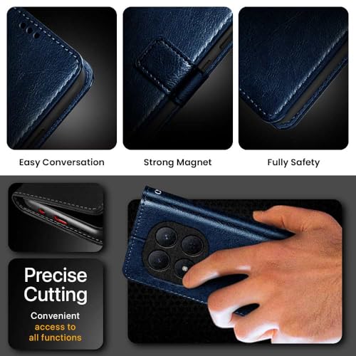 Image of WOW IMAGINE Shock Proof Flip Cover Back Case Cover for Redmi Note 15 Pro 5G (Flexible | Leather Finish | Card Pockets Wallet & Stand | Blue)
