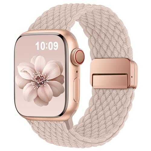 Higgs Geflochtenes Armband Kompatibel mit Apple Watch 40mm 41mm 42mm 38mm Damen Herren Magnetisch Verschluss Elastisch Stoff Sport Nylon Armbänder für iWatch SE 3/2/1 Series 11 10 9 8 7 6 5 4 3 2 1