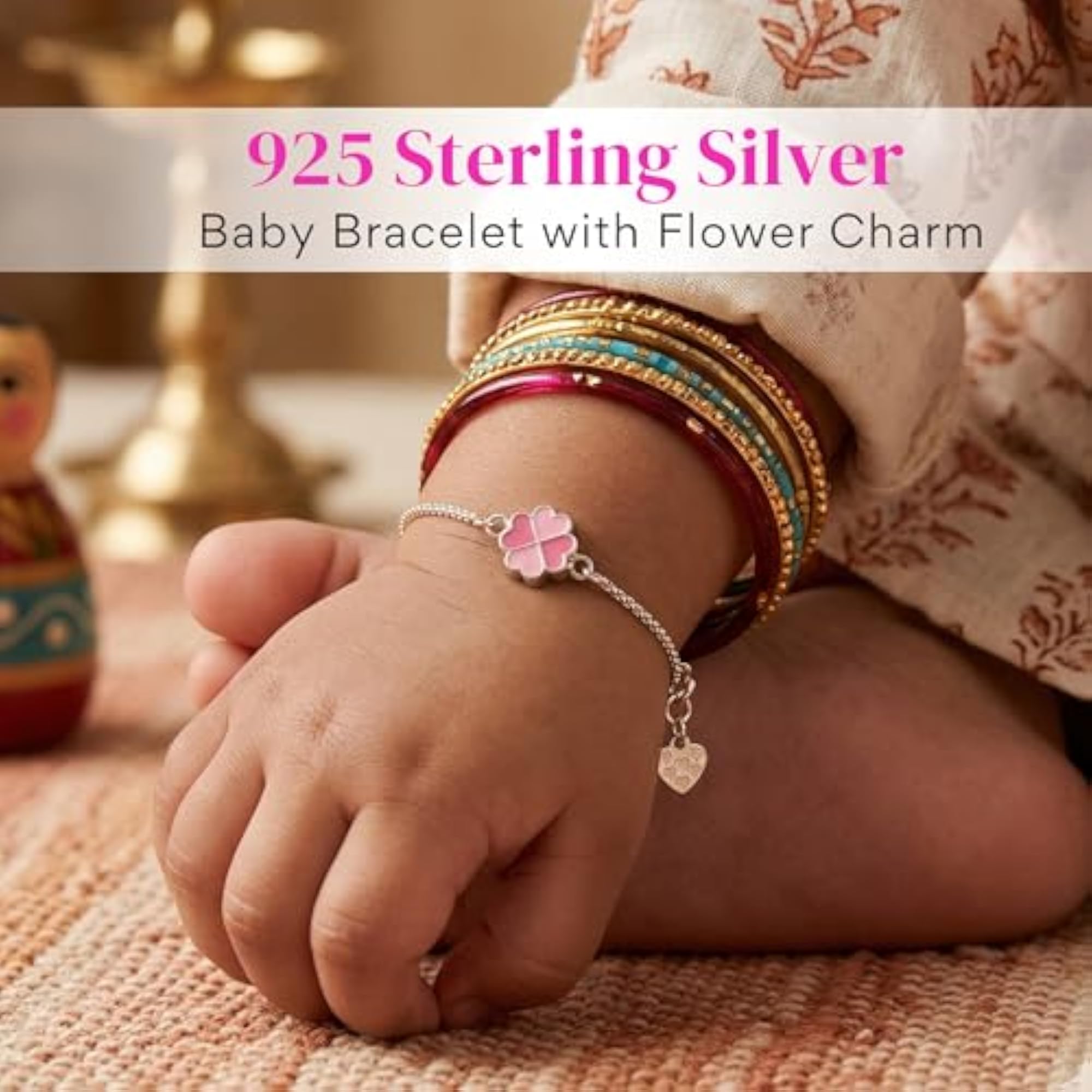 925 Sterling Silver Baby Bracelet With Flower Charm