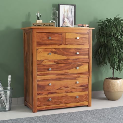 Image of GateWay Furniture Sheesham Wooden Chest of Drawers Wooden Dresser for Bedroom 6 Drawer | Wooden Storage Cabinet | Clothes Storage Organizer | Drawer Chest of Drawers for Living Room (Carter Honey 1)