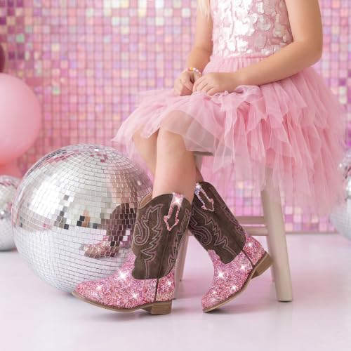 Image of Motasha Girls Cowgirl Boots Unisex-Child Mid Calf Glitter Toddler Cowboy Boot Little Big Kids Western Riding Shoes
