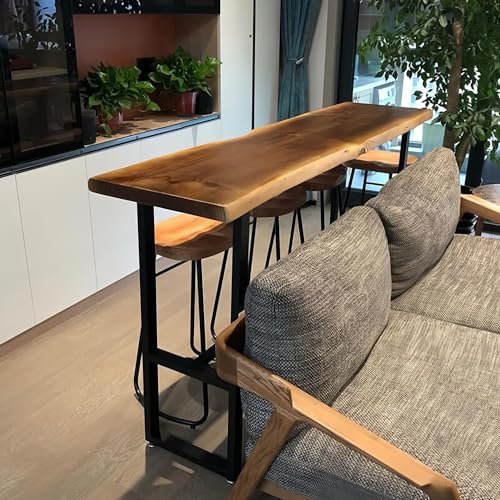 Mesa de bar industrial rectangular alta con patas de metal para cocina 7