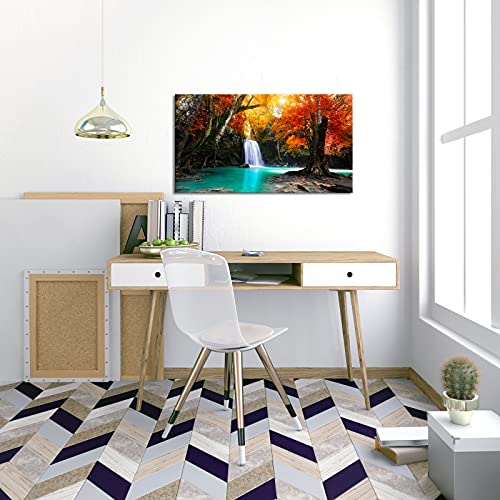 Duobaorom Large Waterfall Canvas Wall Art Red Tree Forest Autumn Landscape Nature Fall Picture Artwork For Bedroom Living Room Office Kitchen Home Decor Ready To Hang 20X36Inch #TOP1