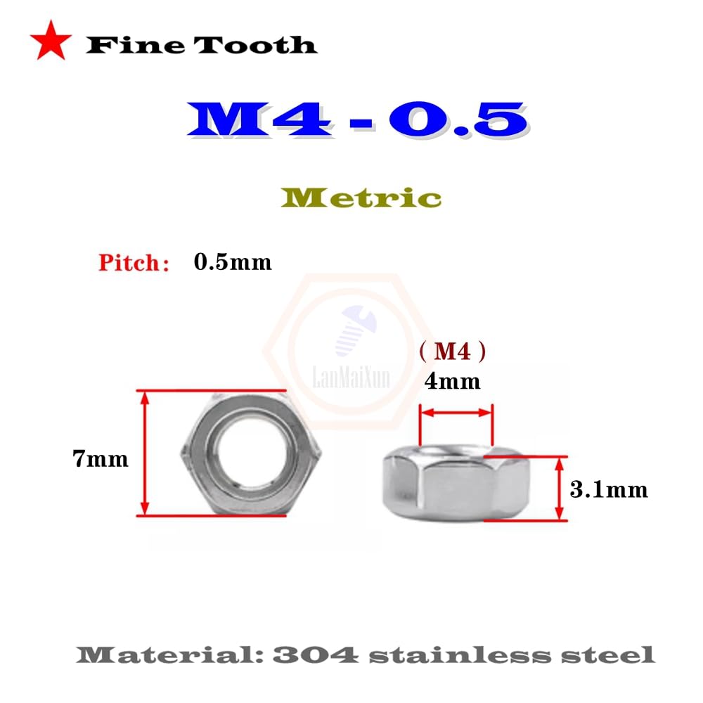 Dadi Esagonali Sottili In Acciaio Inox 304, Filettatura Fine, Misure M2-M16