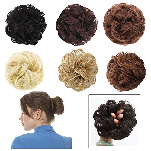Messy Curly Hair Bun Extensions, Futu Hair Scrunchies Hairpieces Synthetic Donut Updo Wig Hair Pieces for Women Girls (Brown Tend to Black)