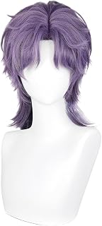 Mens Purple Grey Cosplay Wigs Male Short Wolf Cut Layered Mullet Wig Realistic Anime Costume Wigs Heat Resistant Synthetic Wig for Halloween Party