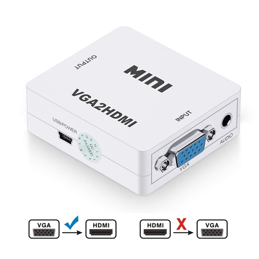 YINSY 1080P VGA To HDMI Converter Adapter,VGA To HDMI Adapter (Male To Female) for Computer, Desktop, Laptop, PC, Monitor, Projector, HDTV,White