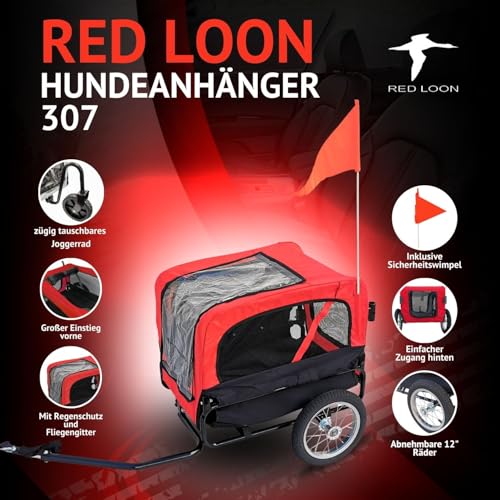 Red Loon Hundeanhänger Mini - Hunde Fahrradanhänger Jogger Rot, Stabiler Transporter 20kg Belastbarkeit, Convertible Jogging-Set, inkl. Universal-Kupplung und Regenschutz