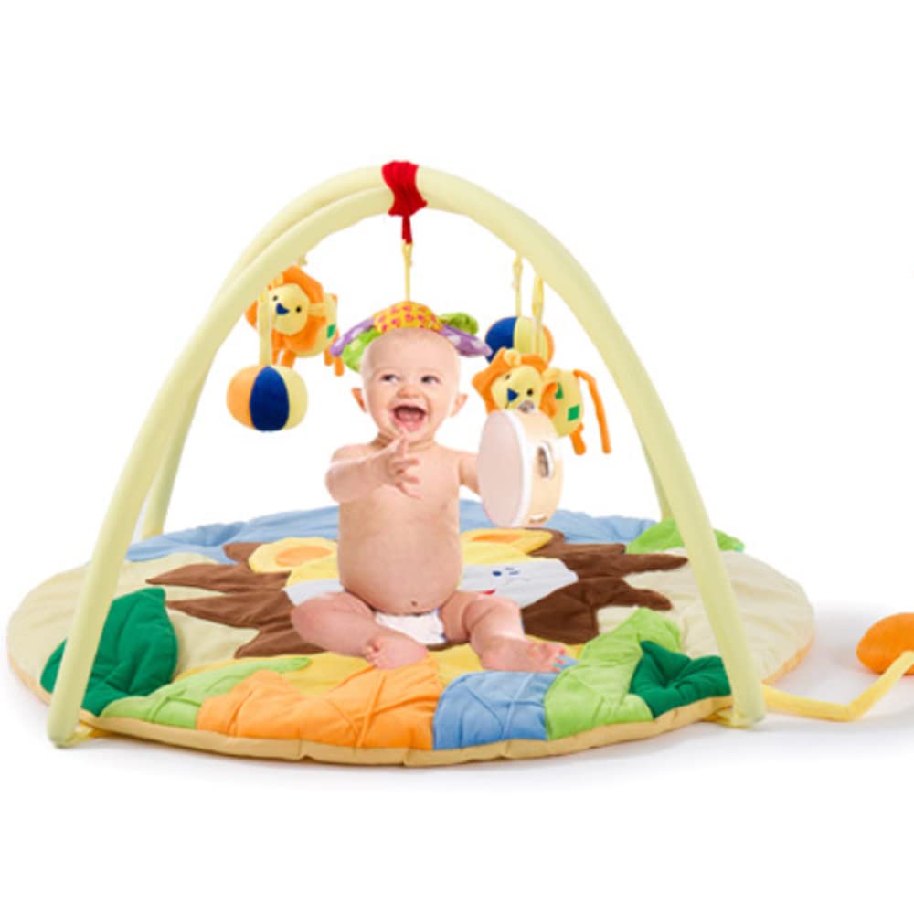 Baby Playmat,Activity Gym for Newborn Infant with 5 Hanging Sensory Toys Visual, Hearing, Touch, Cognitive Early Development Playmat, Play Colorful Mat Suitable Toddler to Develop Motor&Cognition