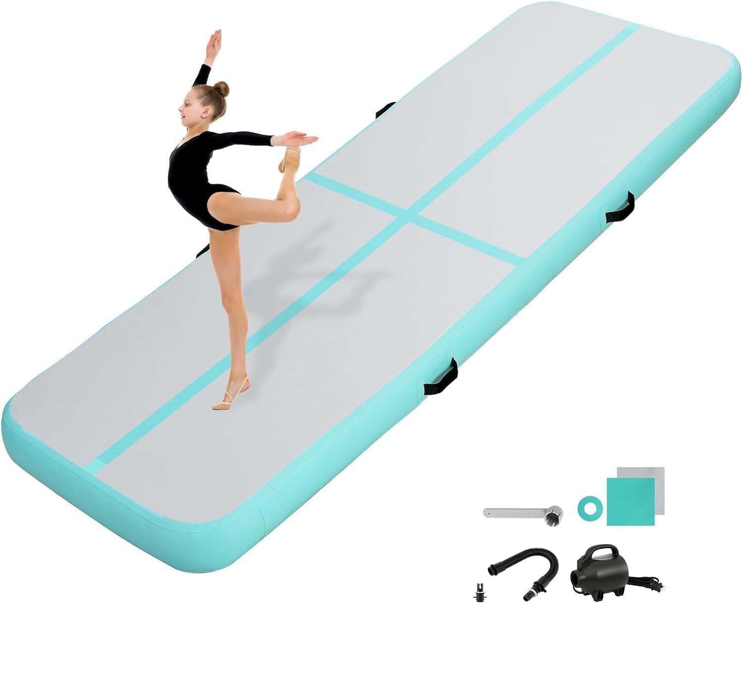 KIKILIVE 10/20CM Hoch Gymnastikmatte Tumbling Matte, 2/3/4/5/6M Aufblasbar Gymnastik Track Matte Air Turnmatte mit Luftpumpe Aufblasbare Sportmatte für Fitness/Outdoor/Yoga/Training usw