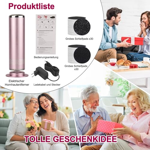Hornhautentferner Elektrisch, Foot Glow Hornhaut Entferner mit 60er Ersatzpad, Hornhautentferner Elektrisch Testsieger Einstellbare Geschwindigkeit 36W für Tote Haut Rissige